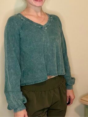 Altar'd State Washed Green V-Neck Cropped Top